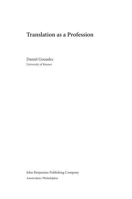 Translation as a Profession (Benjamins Translation Library)