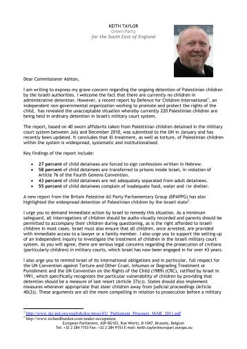 Letter to Catherine Ashton regarding Palestinian ... - Keith Taylor MEP