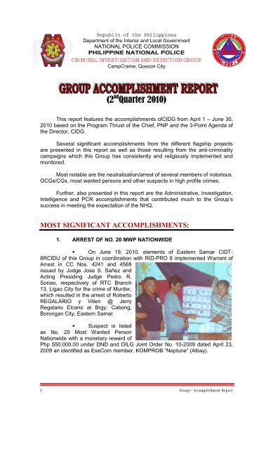 2nd Quarter 2010 - CIDG - Philippine National Police