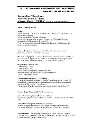 Podologie appliquÃ©e aux activitÃ©s physiques et - Formation ...