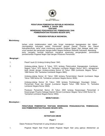Peraturan Pemerintah No.9 Tahun 2003 - Departemen Energi dan ...