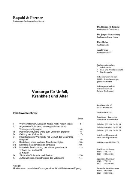 Vorsorge für Unfall, Krankheit und Alter - Ropohl & Partner