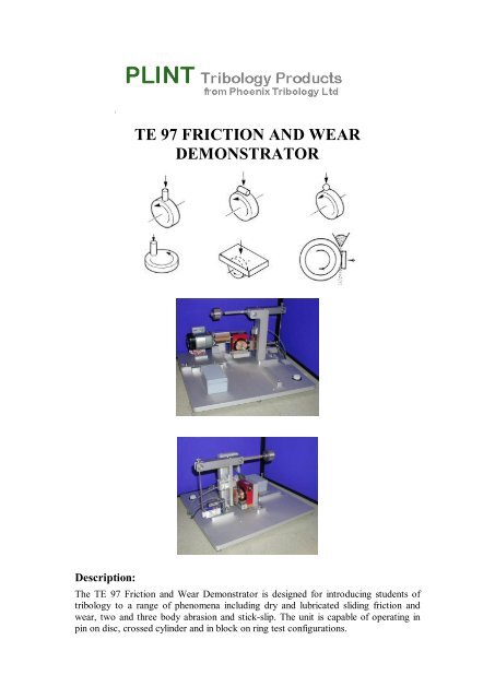 te 97 friction and wear demonstrator - Phoenix Tribology Ltd