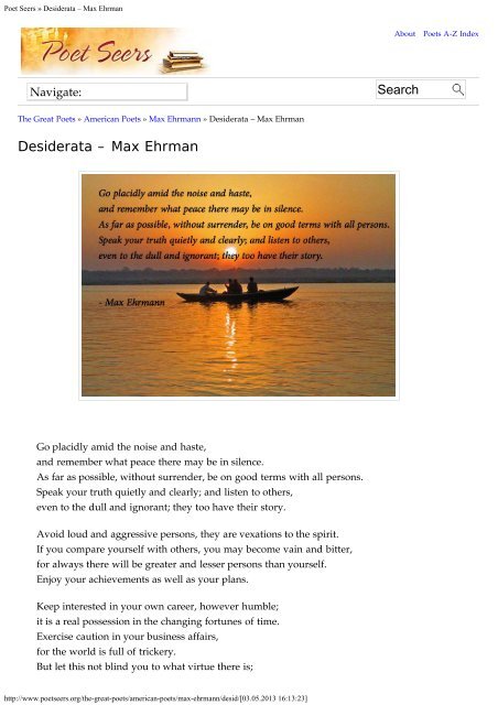 Poet Seers Â» Desiderata â Max Ehrman
