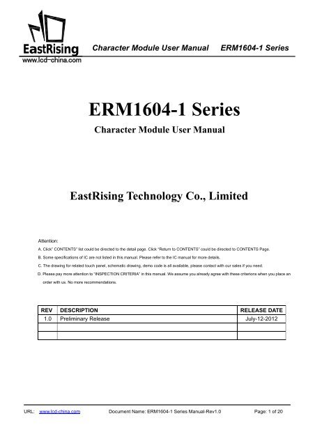 Character Module User Manual ERM1604-1 Series - Display Future