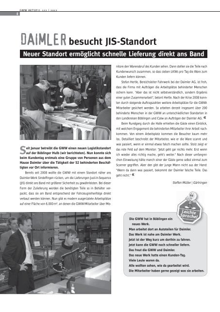 AUSGABE 122 - Gemeinnützige Werkstätten und Wohnstätten GmbH