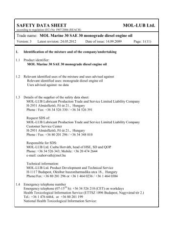 Safety Data Sheet - MOL Marine 30 SAE 30 (pdf, 98 kB)