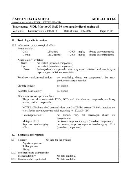 Safety Data Sheet - MOL Marine 30 SAE 30 (pdf, 98 kB)