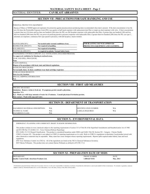 MSDS 2013 - Can Blast - Absorbent Products Ltd