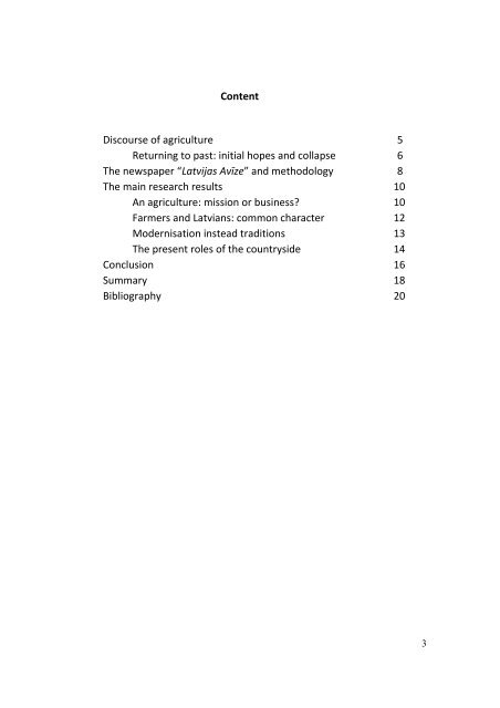 representation of the countryside and agriculture as values - Academia