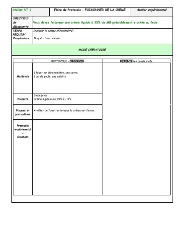 Atelier NÂ° 1 Fiche de Protocole : FOISONNER DE LA CREME Atelier ...