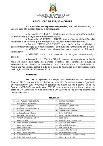 232 - Secretaria Estadual da Saúde do Rio Grande do Sul