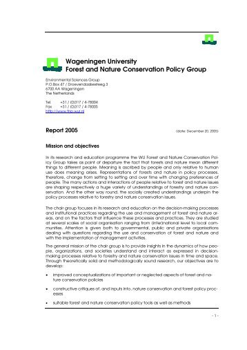 Wageningen UR Forestry report 2005 - ROOT of content