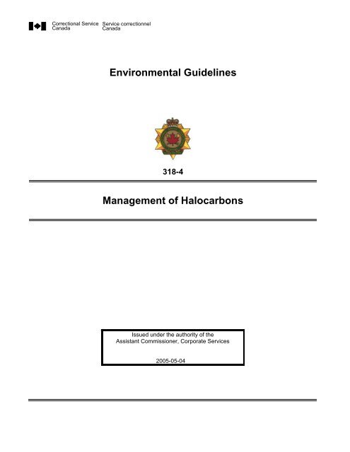 Management of Halocarbons - Service correctionnel du Canada