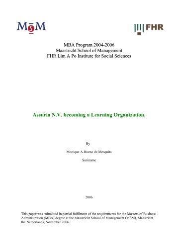 Assuria N.V. becoming a Learning Organization. - FHR