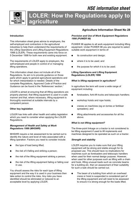 HSE LOLER regulations factsheet - Brian Robinson Machinery