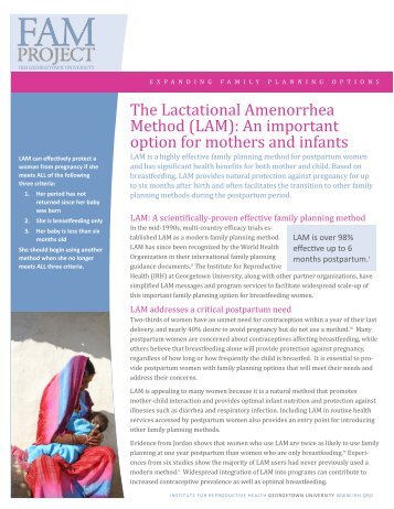 The Lactational Amenorrhea Method (LAM): An important option for ...