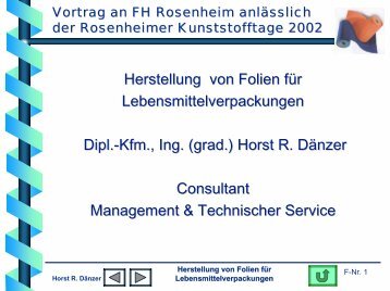 Vortrag: Extrusion von Thermoformfolien - Horst R. Dänzer