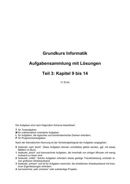 Grundkurs Informatik Aufgabensammlung mit Lösungen Teil 3