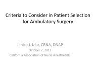 Criteria to Consider in Patient Selection for Ambulatory Surgery