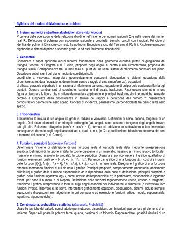 Syllabus del modulo di Matematica e problemi 1. Insiemi numerici e ...