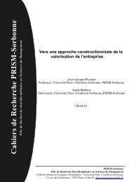 Cahiers de Recherche PRISM-Sorbonne - UniversitÃ© Paris 1 ...