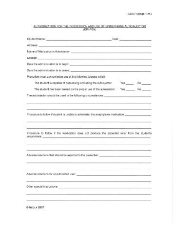 epi pen authorization form - Clark-Shawnee Local School District