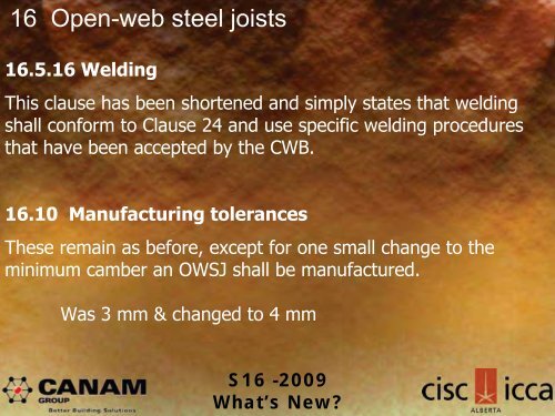 The Steel Workshop S16-2009: What's New? - CISC-ICCA