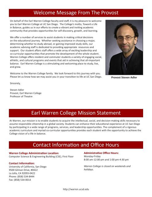 STUDENT GUIDE - Earl Warren College - UC San Diego