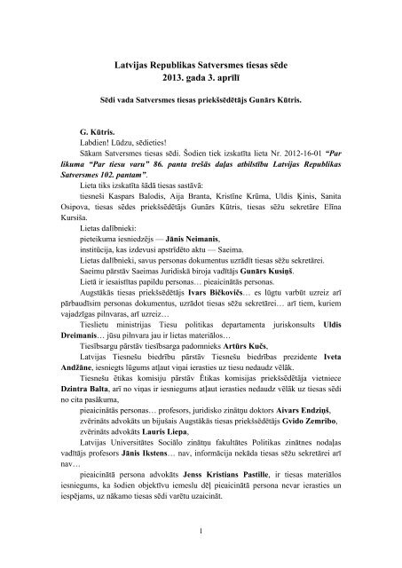 Tiesas sÄdes stenogramma - Satversmes tiesa