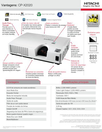 Folheto Projetor Hitachi CP-X2020 - TES