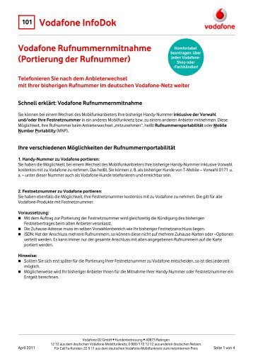 InfoDok 101: Vodafone-Rufnummernmitnahme - MediaVersand.de