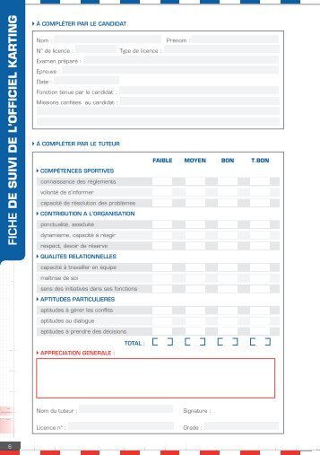 FICHE DE SUIVI DE L'OFFICIEL KARTING - FFSA