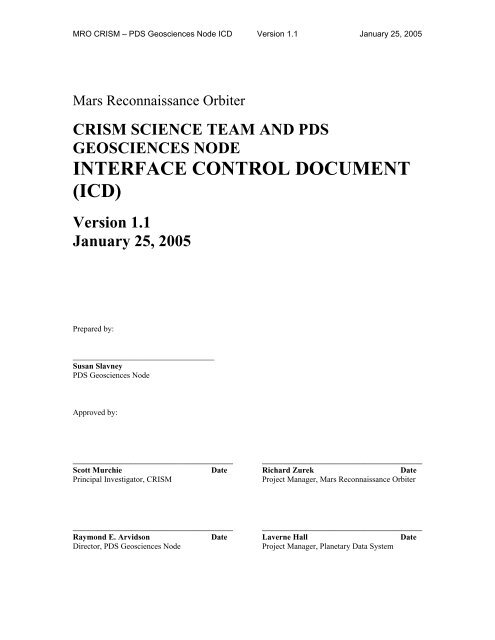interface control document (icd) - the Planetary Data System