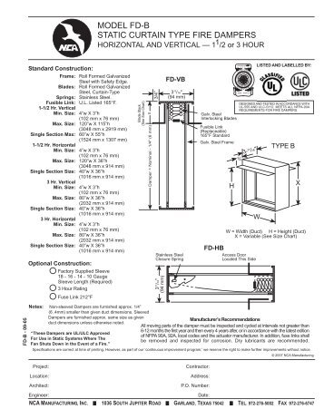MODEL FD-B STATIC CURTAIN TYPE FIRE DAMPERS - NCA ...