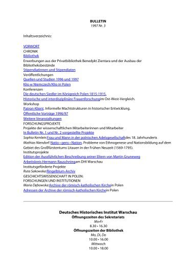 Deutsches Historisches Institut Warschau, Bulletin Nr. 3, 1997