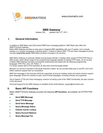Matrix SMS Gateway Developer's Guide - SMS Matrix