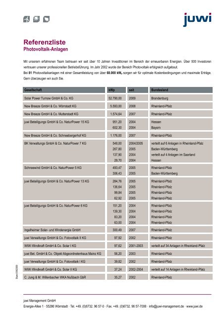 Unsere kaufmännischen Serviceleistungen für Photovoltaik ... - Juwi