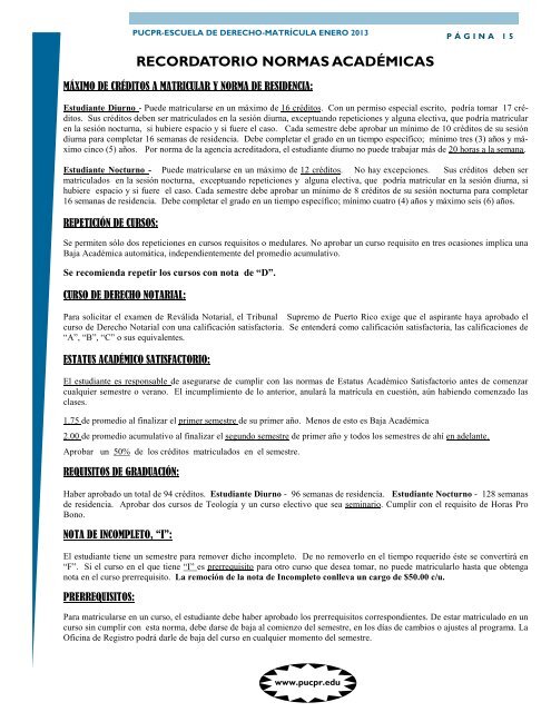 Instrucciones Matricula Enero 2013 - Escuela de Derecho