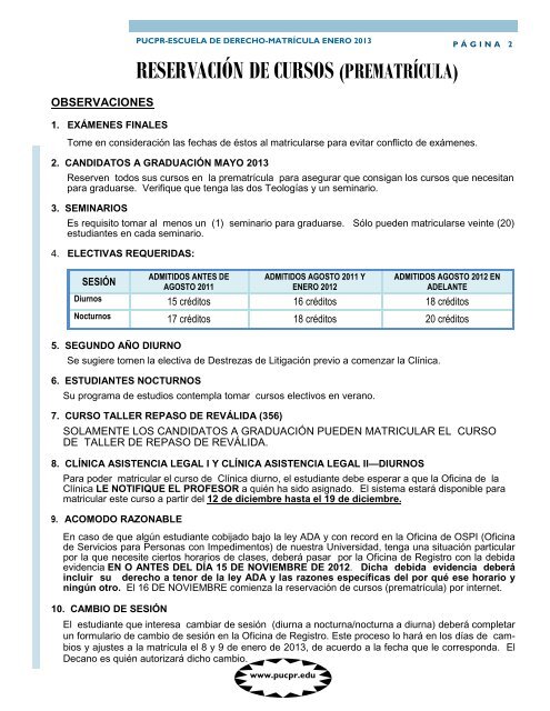 Instrucciones Matricula Enero 2013 - Escuela de Derecho