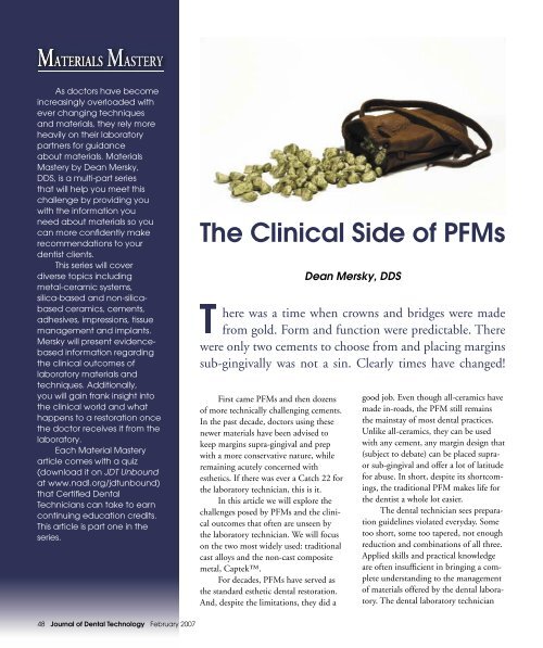 The Clinical Side of PFMs - JDT Unbound