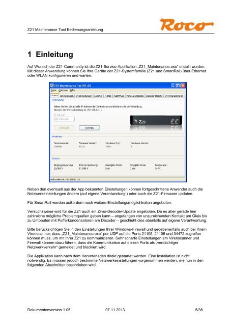 Z21 Maintenance V1.05 - Manual