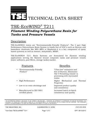 TSE-EcoWind T211 Technical Data Sheet.pdf - TSE Industries, Inc.