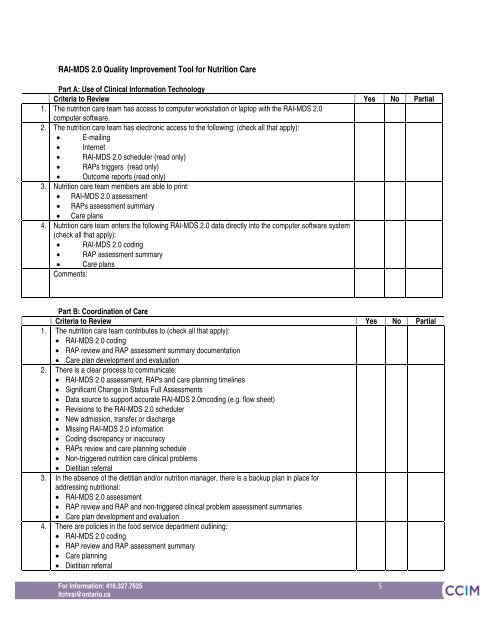 RAI-MDS 2.0 Nutritional Care Resource Guide April 2011 - CCIM