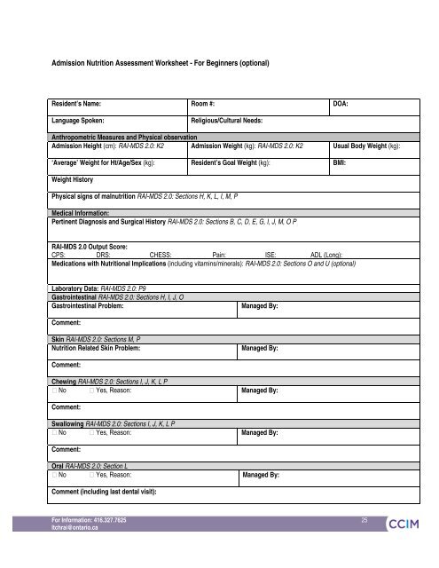 RAI-MDS 2.0 Nutritional Care Resource Guide April 2011 - CCIM