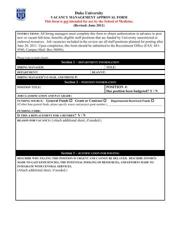 vacancy management approval form - Duke Human Resources ...
