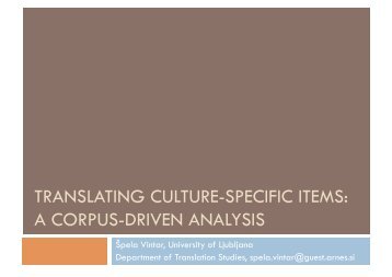 translating culture-specific items: a corpus-driven analysis - Lugos