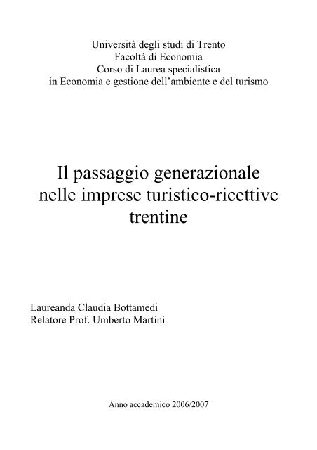 Il passaggio generazionale nelle imprese turistico-ricettive ... - ASAT