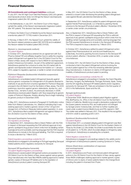 AstraZeneca Annual Report and Form 20-F Information 2011