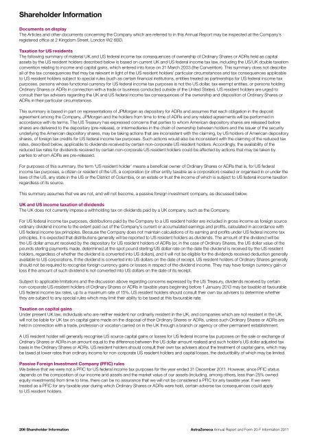 AstraZeneca Annual Report and Form 20-F Information 2011